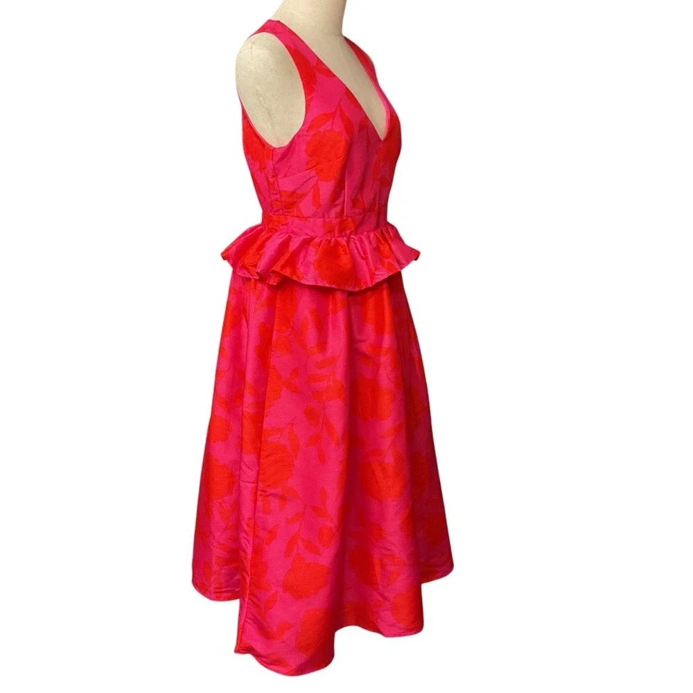 Kate Spade Target Red Pink Classic Floral Sleeveless Peplum‎ Midi Dress Sz 6 NWT